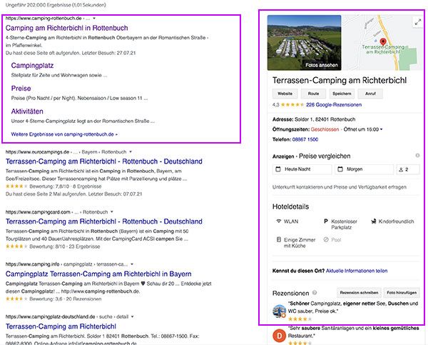 Campingplatz-Suche Google My Business